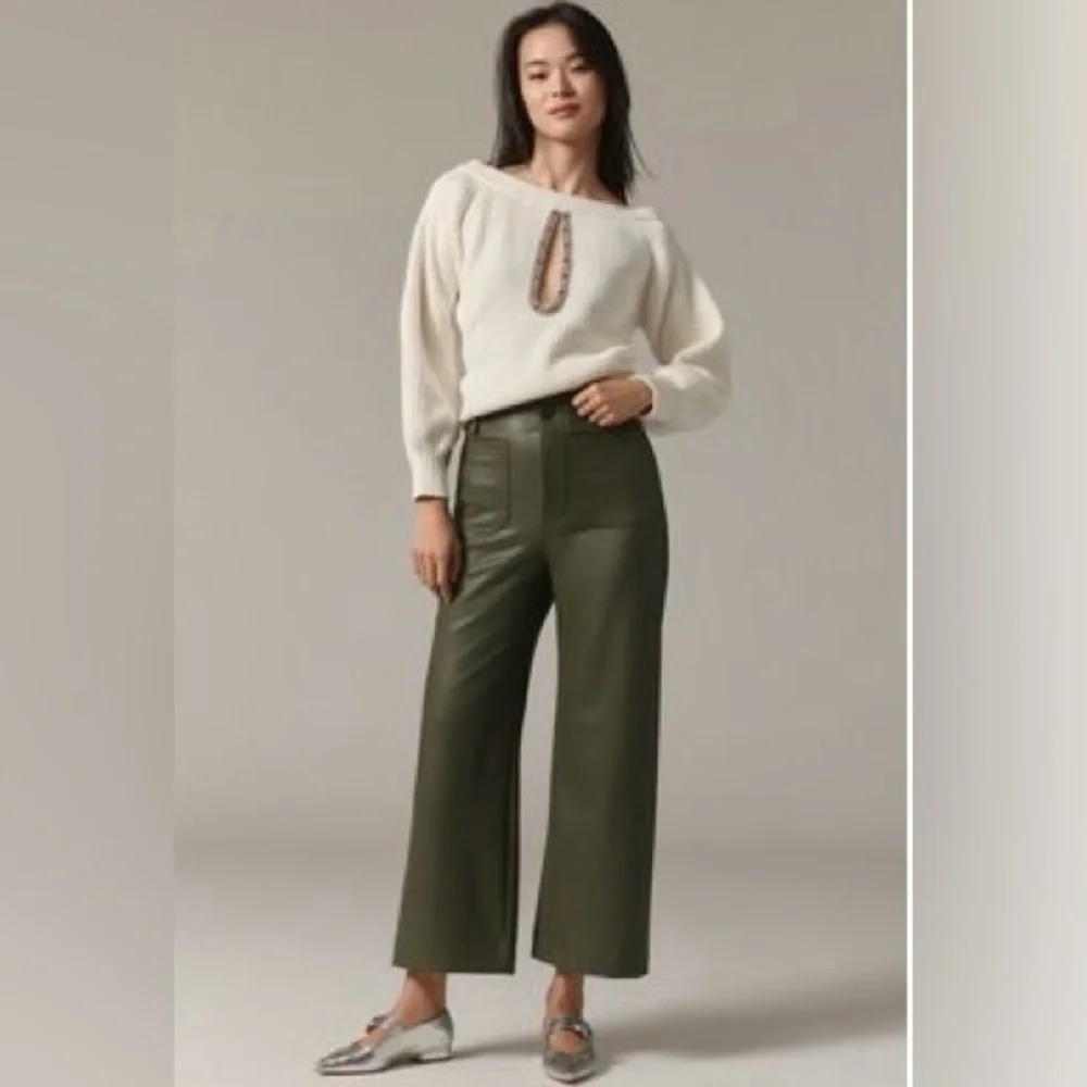 The Colette Faux Leather Crop Wide-leg pants by Maeve - Picture 1 of 2